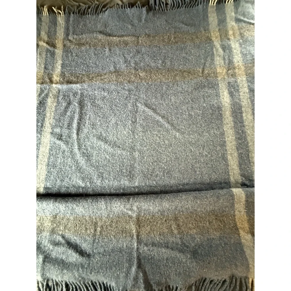 Samband Landau Wool Throw Blanket Plaid Blue Grey Made in Iceland OS